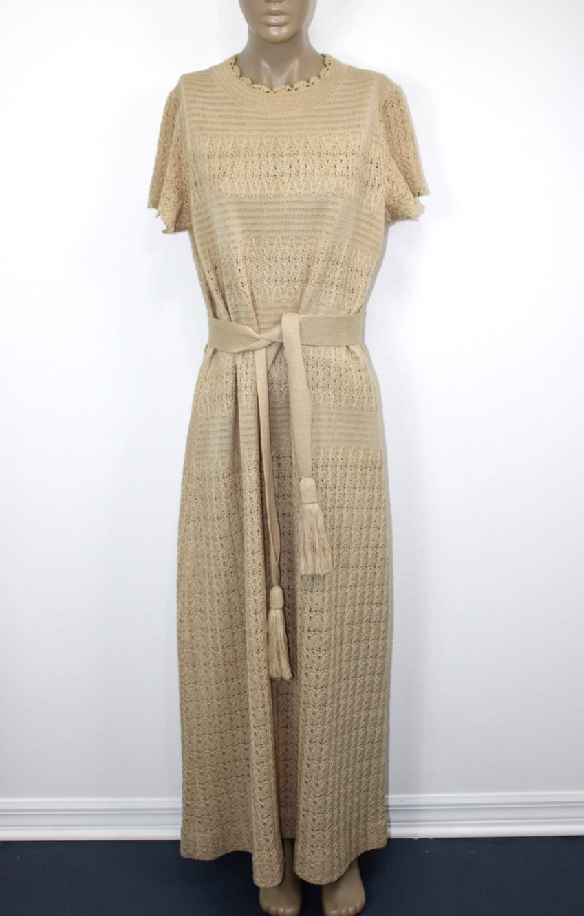 Vintage 60s 70s Caledonia Knit Crochet Bohemian Hippie Long Dress Size M/L